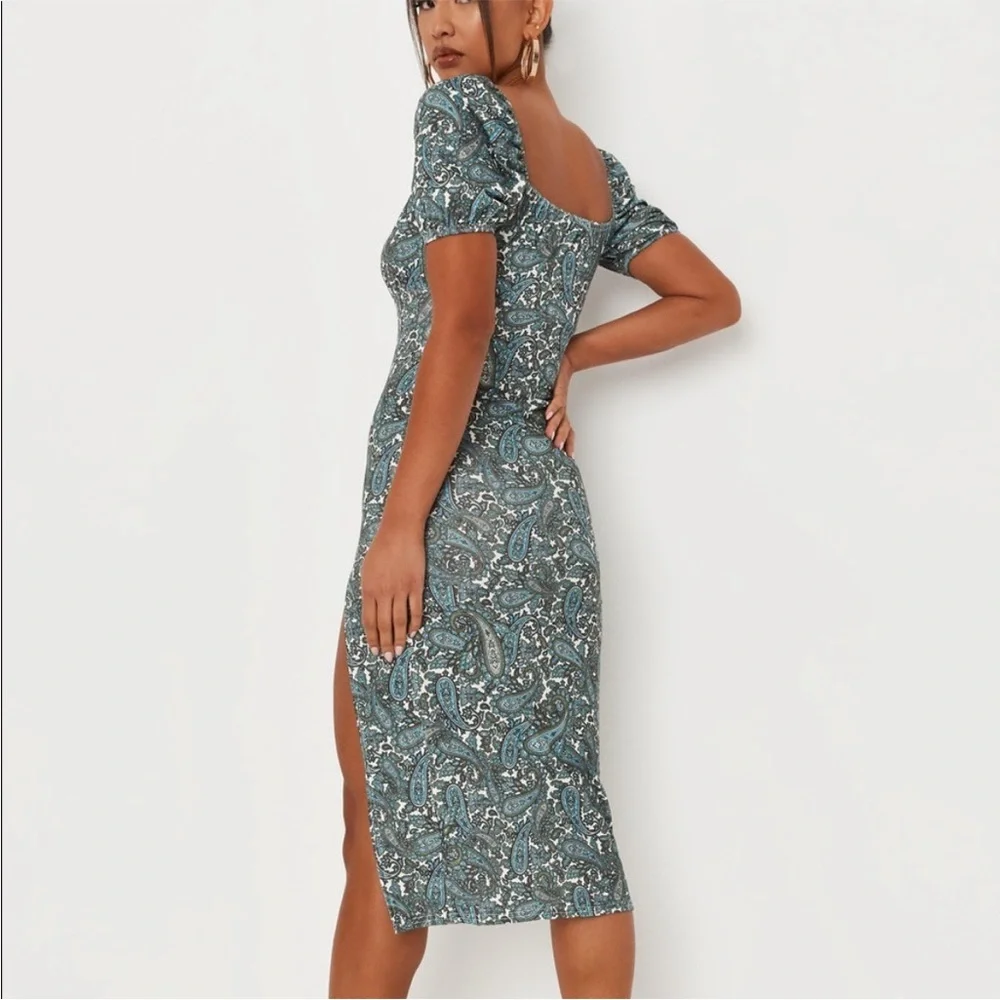 Missguided puff sleeve paisley midi slit dress size 6 - Picture 2 of 5